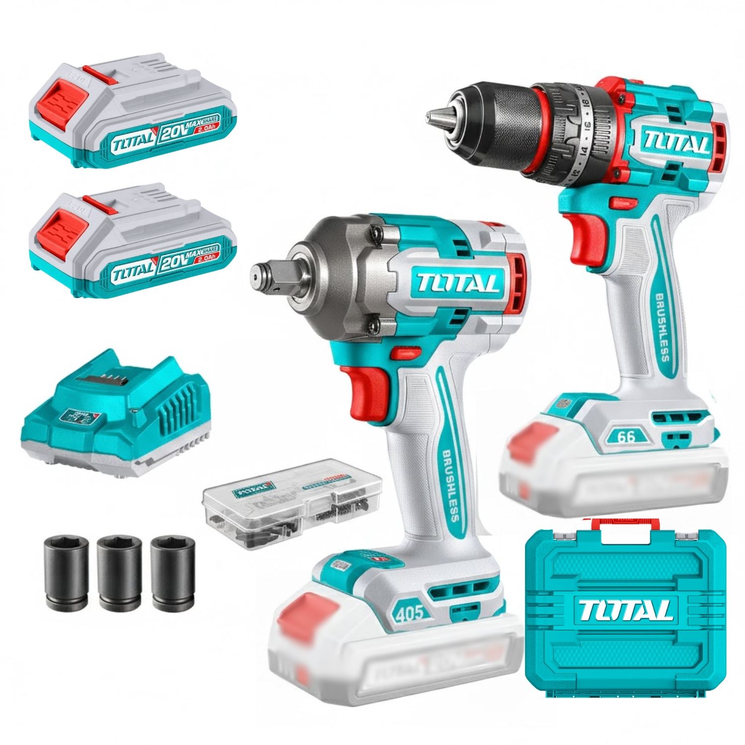 Combo taladro percutor 66nm + llave de impacto 405nm Total