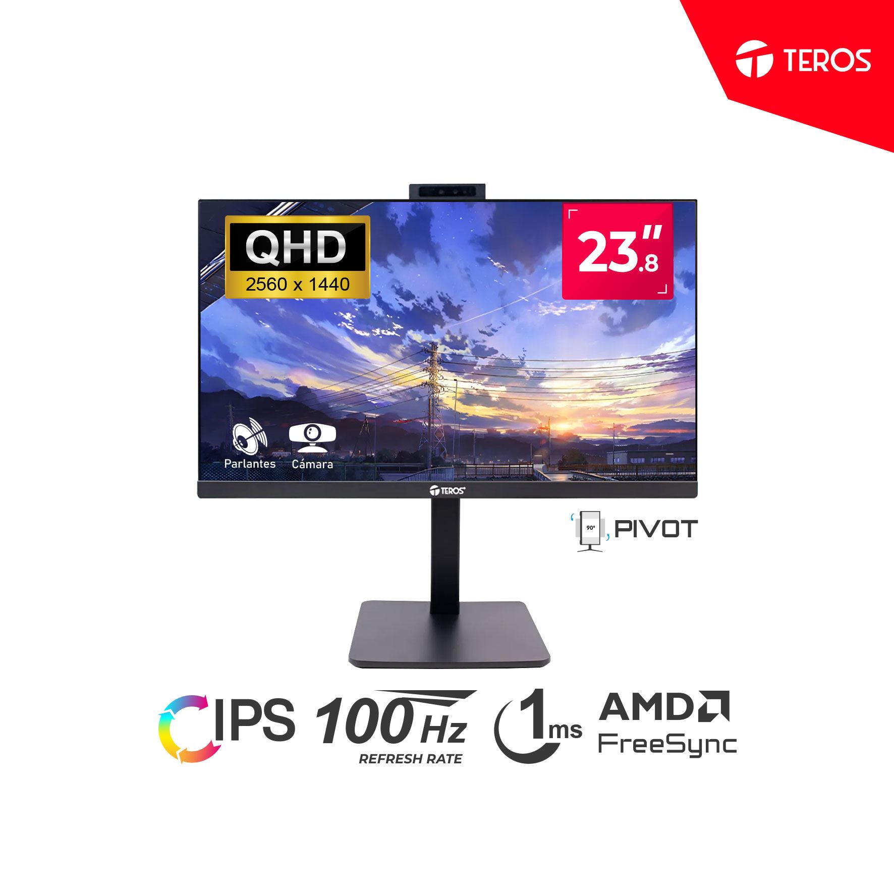 MONITOR TEROS TE-2416CS 23.8" QHD IPS 100Hz 1ms HDMI DP PARLANTES AUDIO OUT CÁMARA