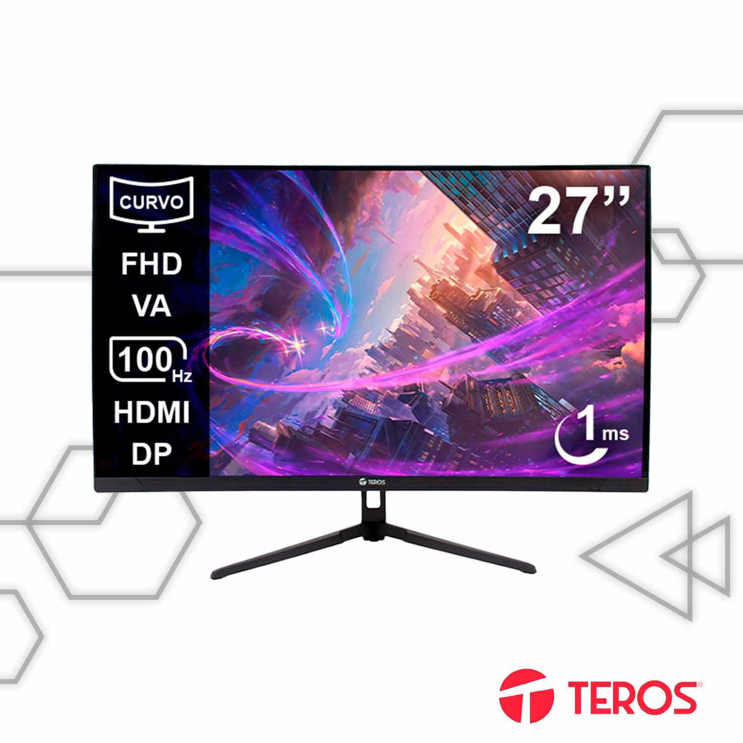 Monitor Curvo Teros TE-2732S 27” FHD VA 100Hz 1ms HDMI DP