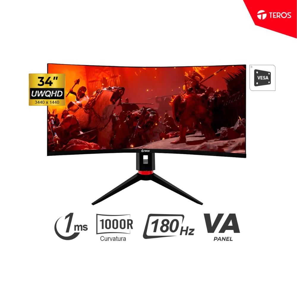 MONITOR CURVO GAMING TEROS TE-3412G 34" UWQHD 3440 x 1440 VA 180Hz 1ms HDMI DP, Audio Out