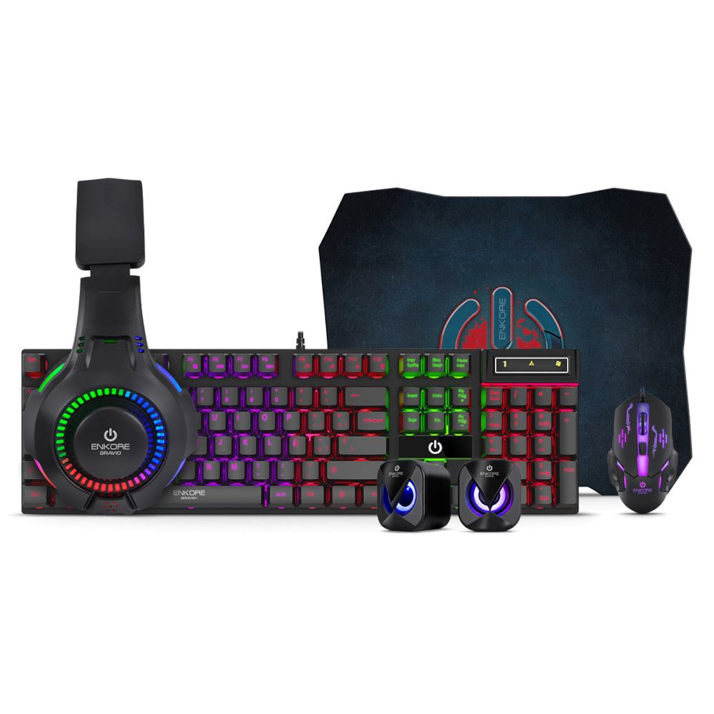 Pack Teclado, Audífonos, Parlantes, Mouse y Pad Gamer Enkore Brain 5 ENT-G1005-5