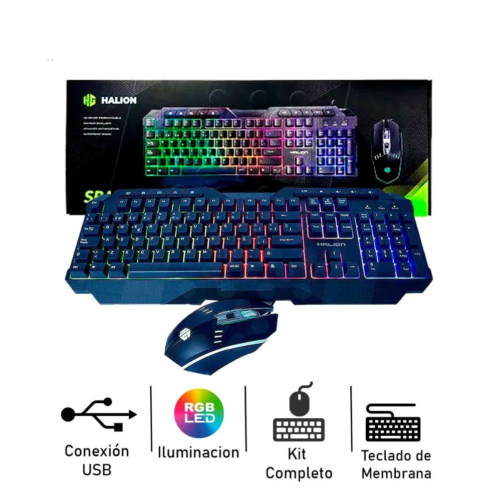 KIT GAMER 2 EN 1 HALION TECLADO+MOUSE CLABLE