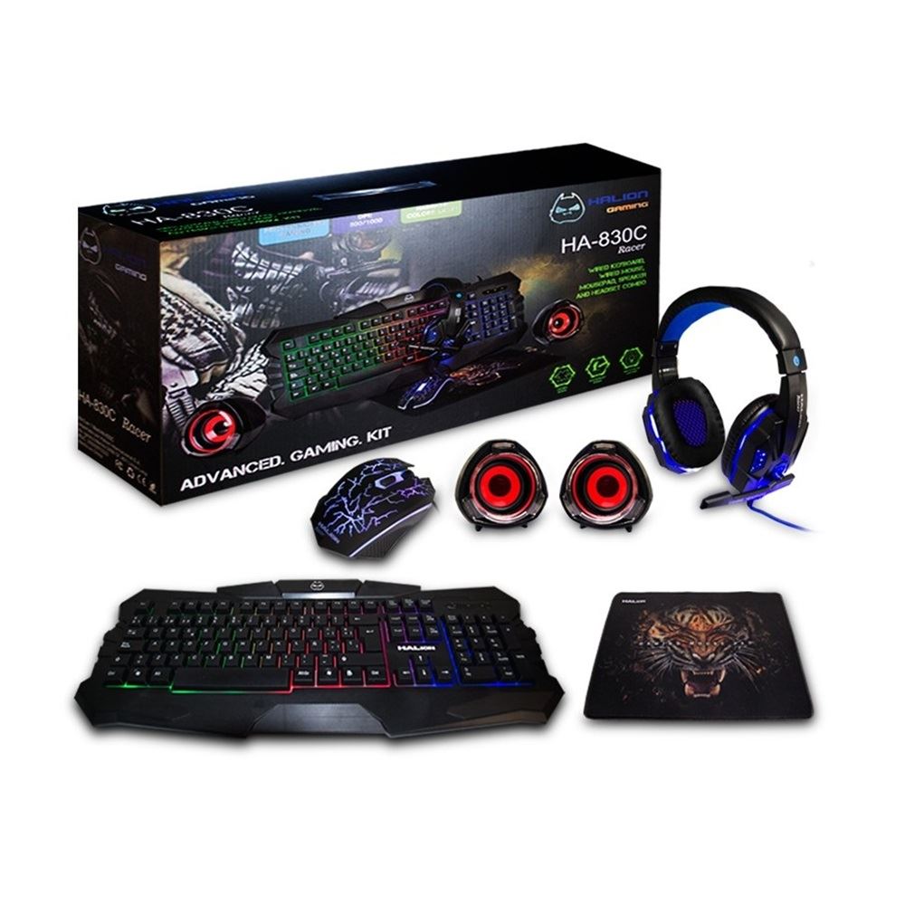 KIT GAMER 5 EN 1 HALION RACER TECLADO+MOUSE CLABLE+AUDIFONO