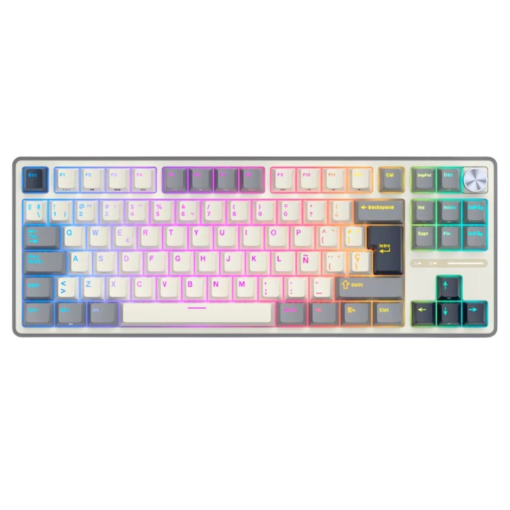 Teclado Royal Kludge RK-R87PRO TKL Cableado HALF GREY Switch Cremoso