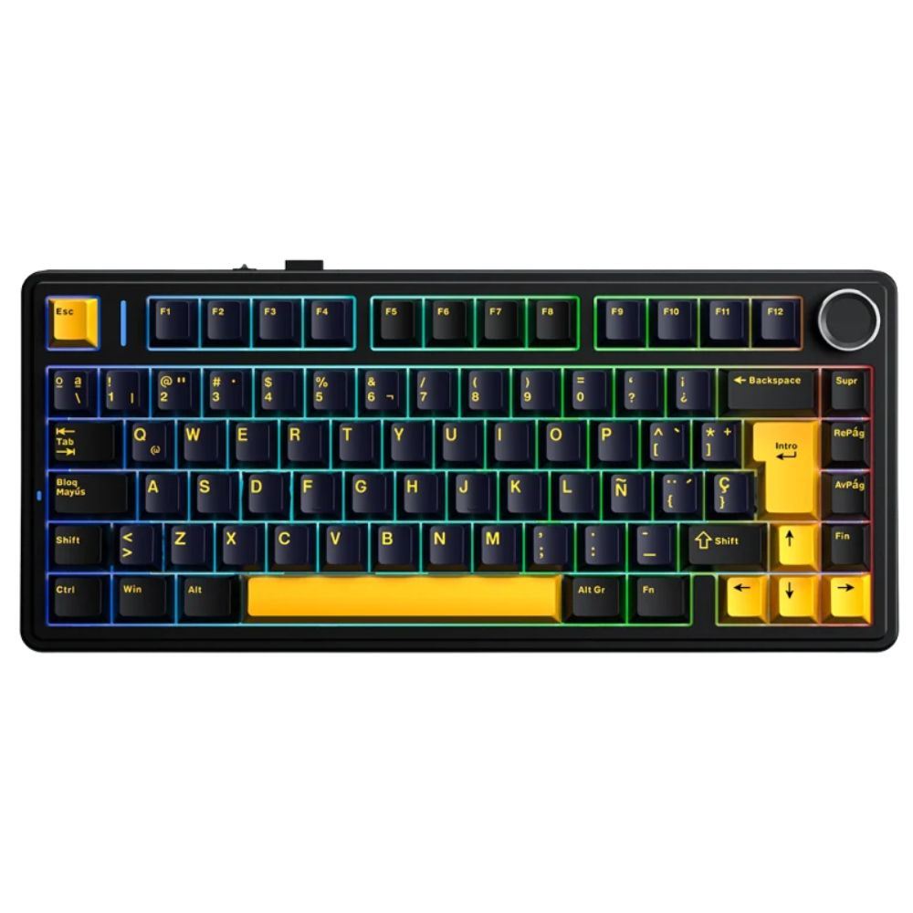 Teclado Aula F75 RGB Inalambrico Español Switch Reaper color negro y amarillo