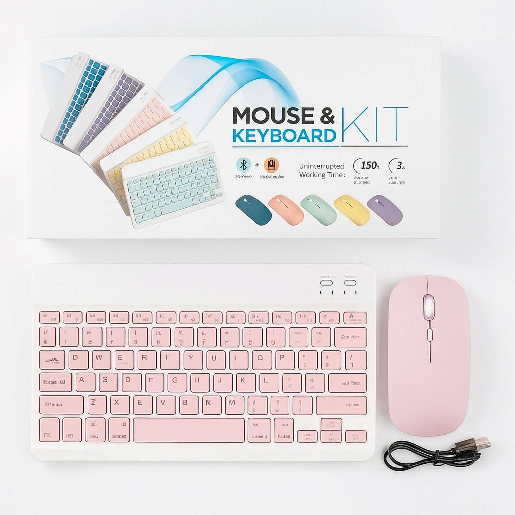 Teclado con Mouse Bluetooth Inalambrico para Pc Tablet Mac iPad Rosa
