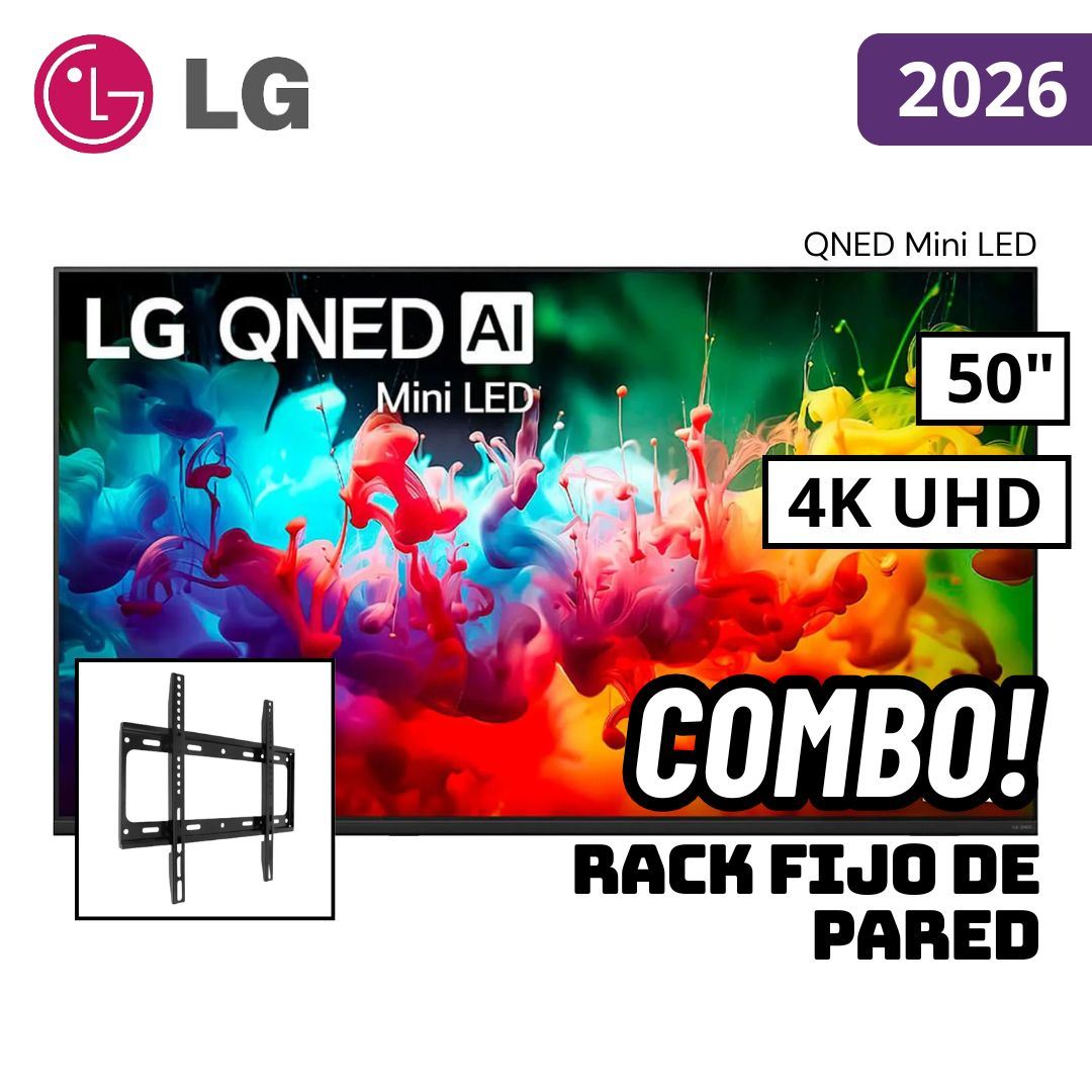 TELEVISOR LG 50 QNED MINILED SMART TV THINQ AI WEBOS HUB 4K UHD 2026 - 50QNED70BSA + RACK FIJO