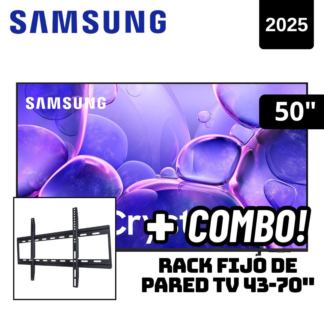 TELEVISOR SAMSUNG 50 SMART TV TIZEN OS 4K CRYSTAL UHD LED 2025 - UN50U8000FGXPE + RACK FIJO