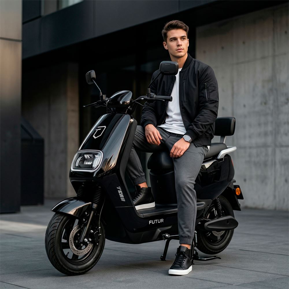 Moto Eléctrica TERA de Litio, 50kmh, 45km, 800W Negro