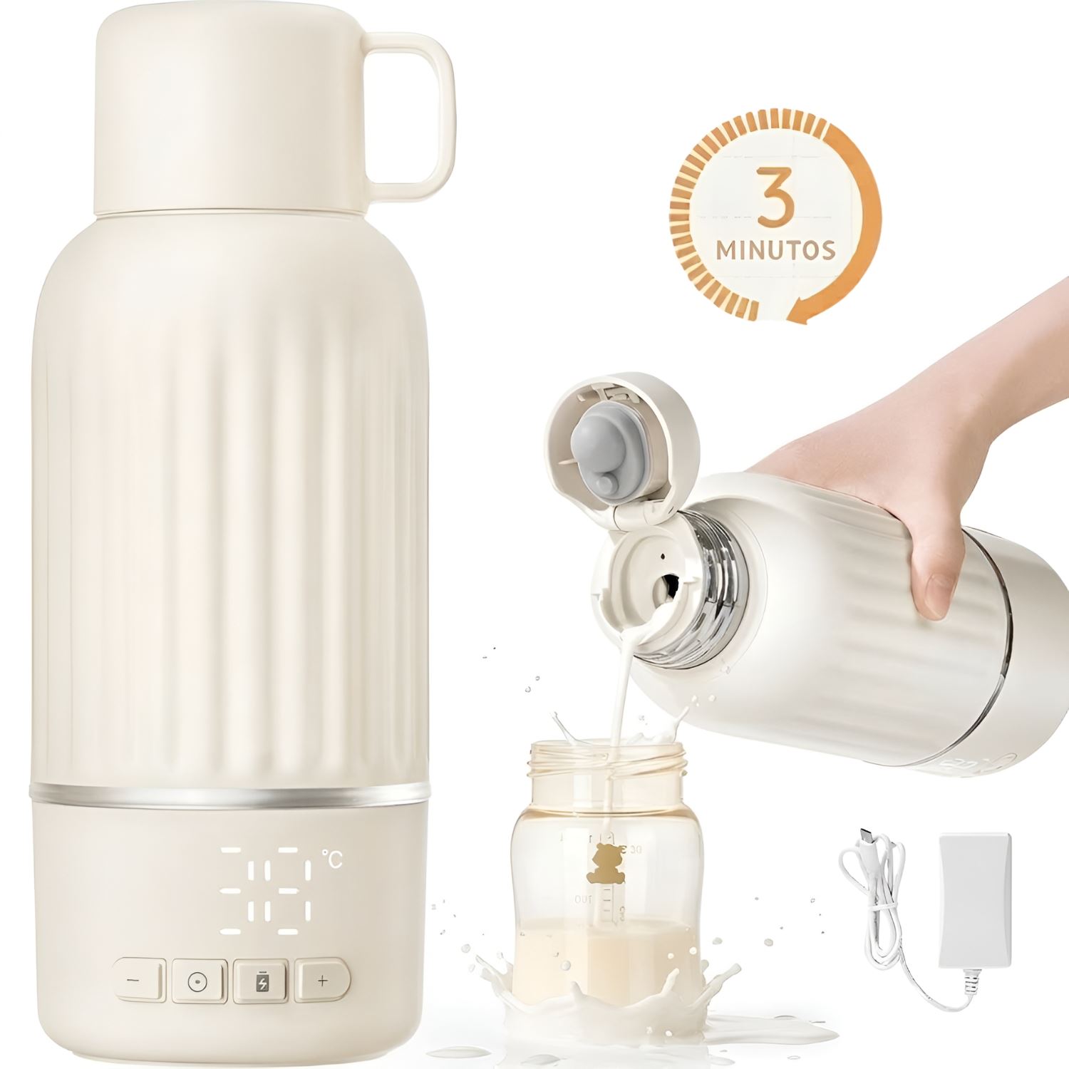 Termo Calentador Portátil PRO + Cargador Rápido 36W Acero Grado Médico