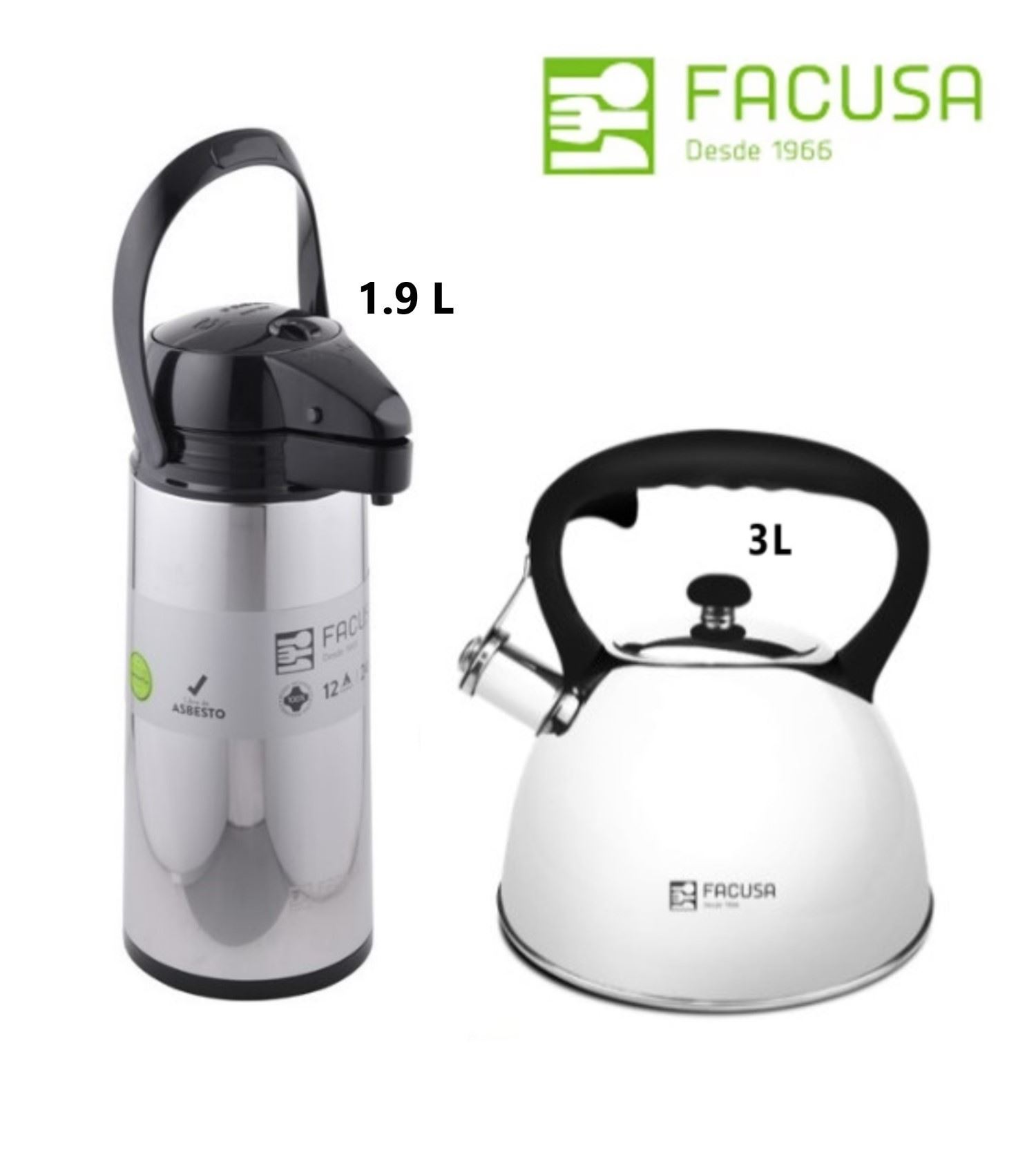 Termo con Dispensador 1.9L y Tetera Acero Inoxidable 3L Facusa 2025