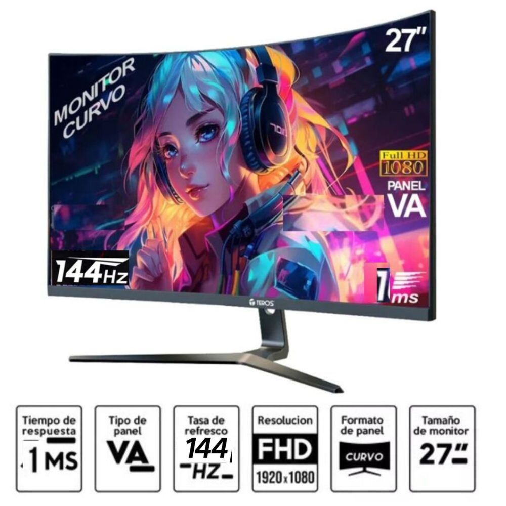 Monitor Teros 27" Resolución FHD Curvo 100 Hz
