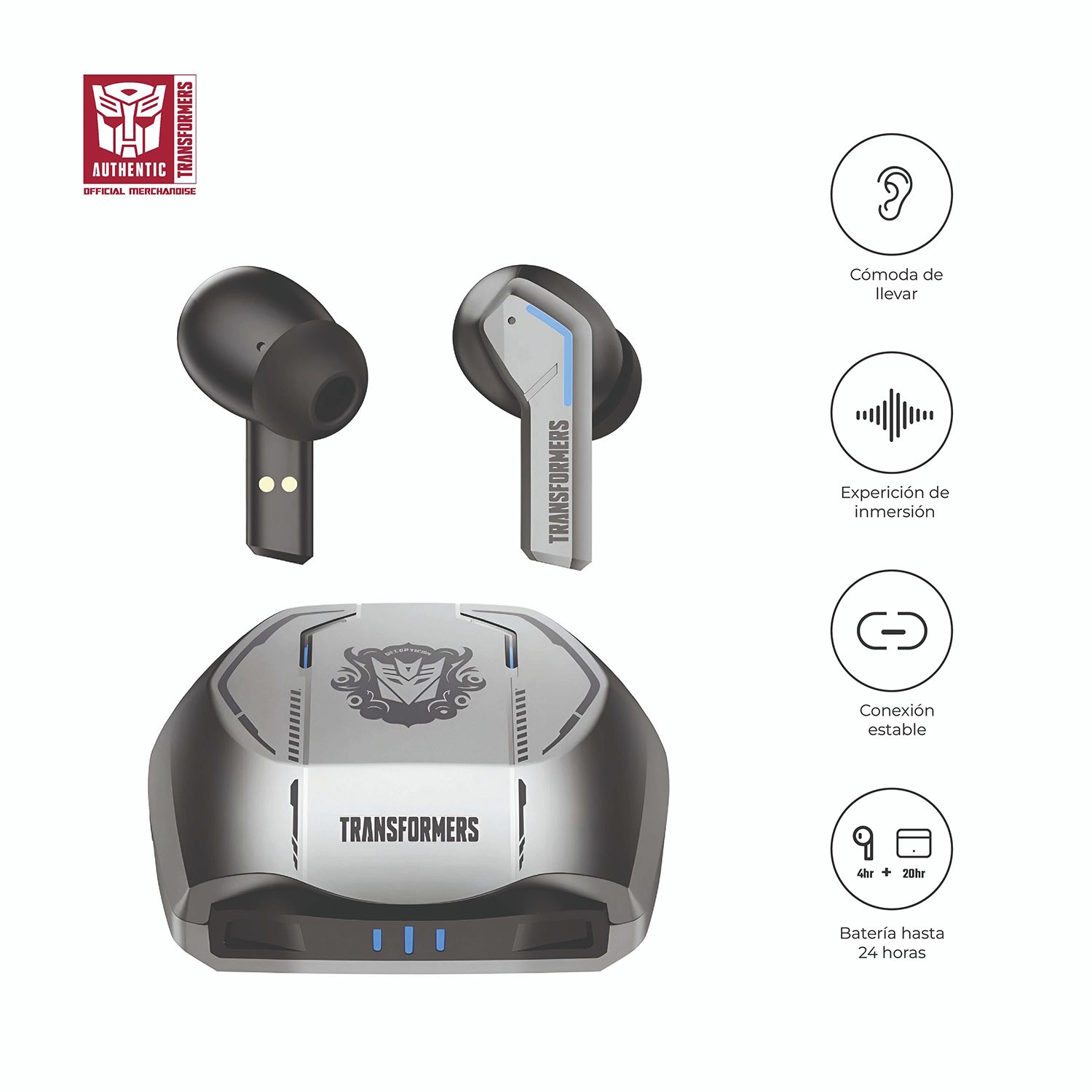 Audífonos Bluetooth Tws Decepticon Tf-T06 24Hrs Silver