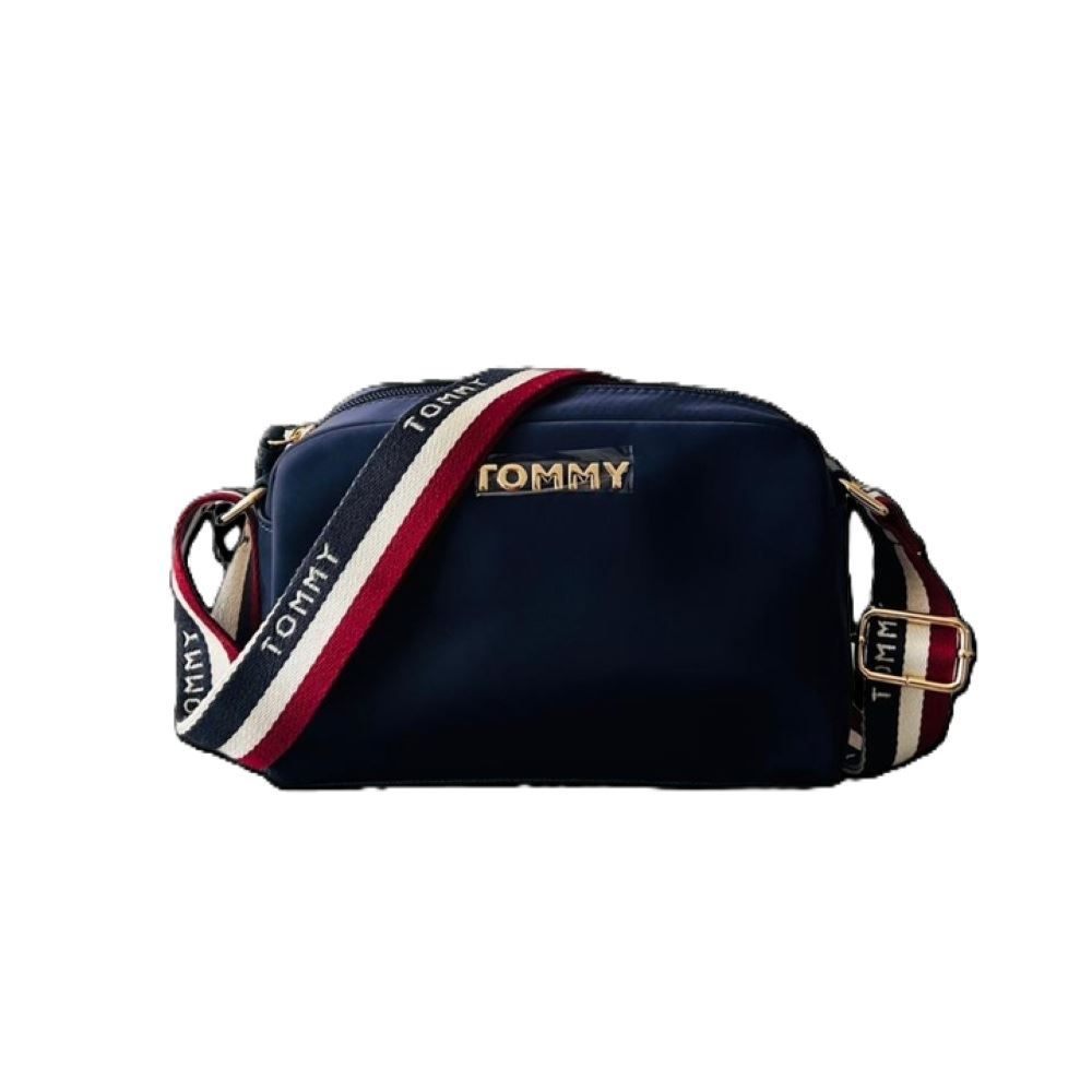 CARTERA CROSSBODY TOMMY HILFIGER NYLON AZUL CAMERA BAG CON ICONICO LOGO
