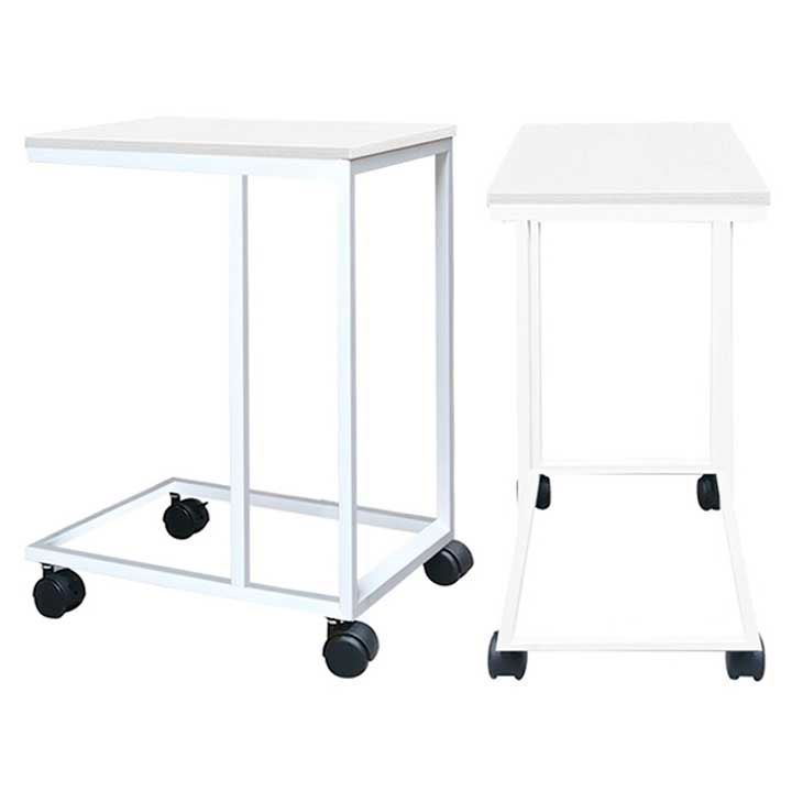Mesa Auxiliar Tipo C C/Ruedas B/Blanco T/Blanco - Ziyaz