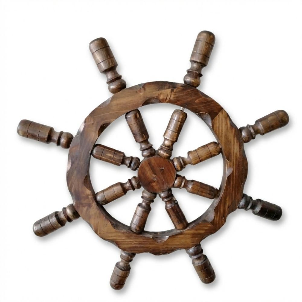 Timón de Barco Decorativo de Madera – 60cm, Tallado a Mano