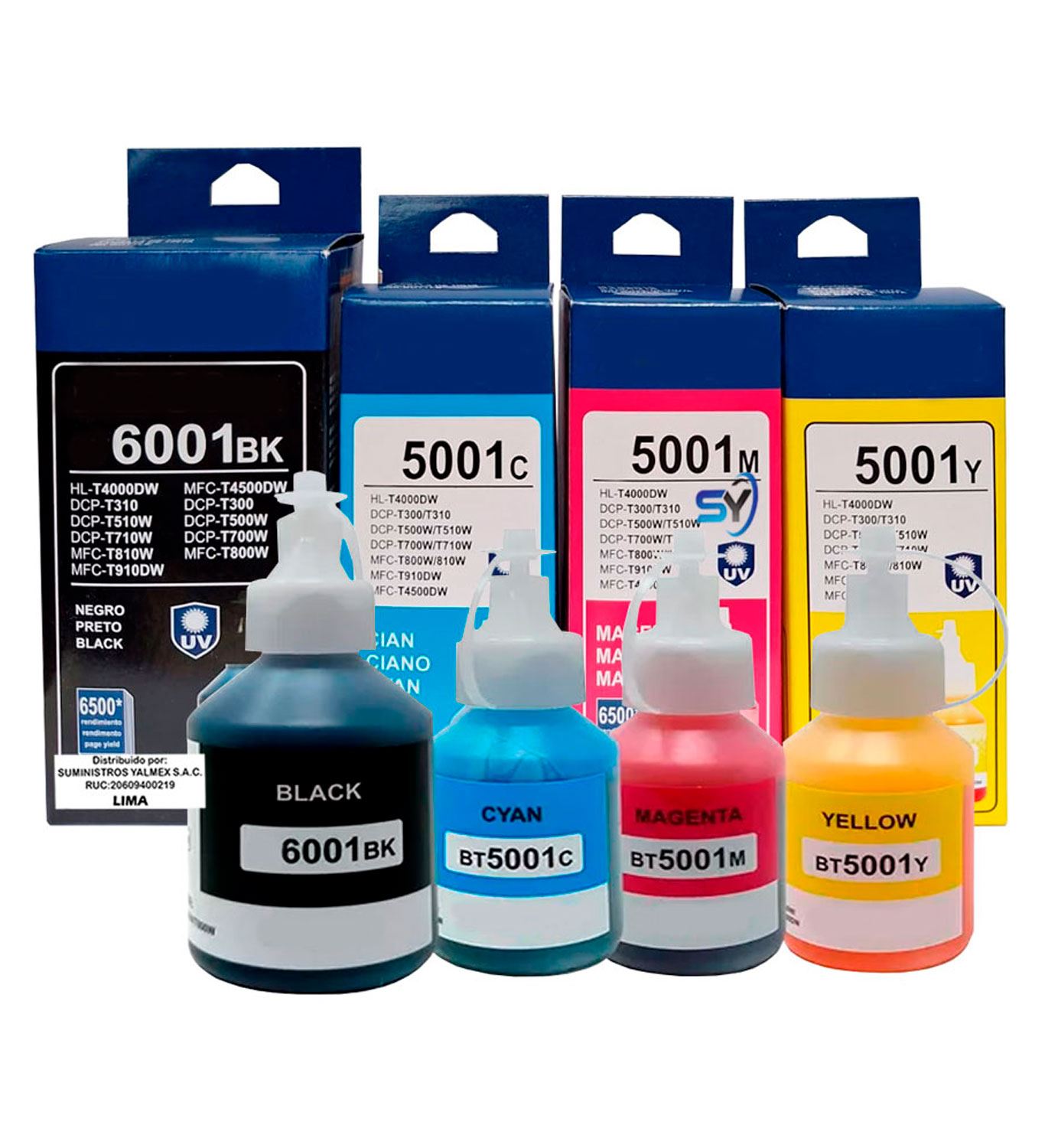 Tinta Compatible BT6001BK Negro y BT5001 Cyan Magenta Yellow para Brother DCP-T820DW MFC-T4500DW