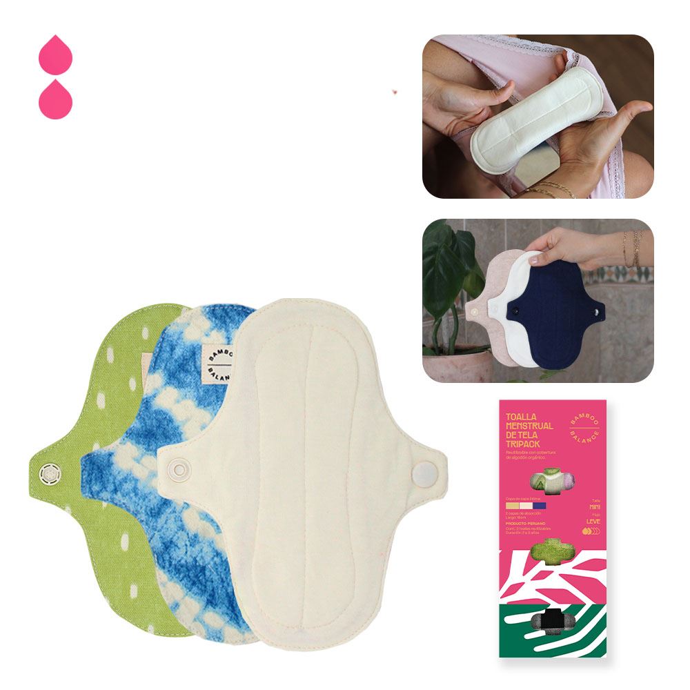 Toalla Higiénica Femenina de Tela Tripack Mini Natural de Bamboo Balance