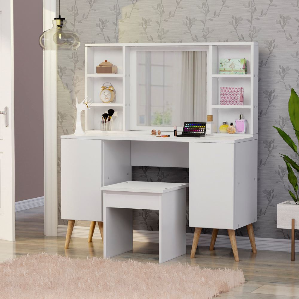 Tocador Zafiro con Espejo y Banqueta 2 Puertas Blanco Movenda