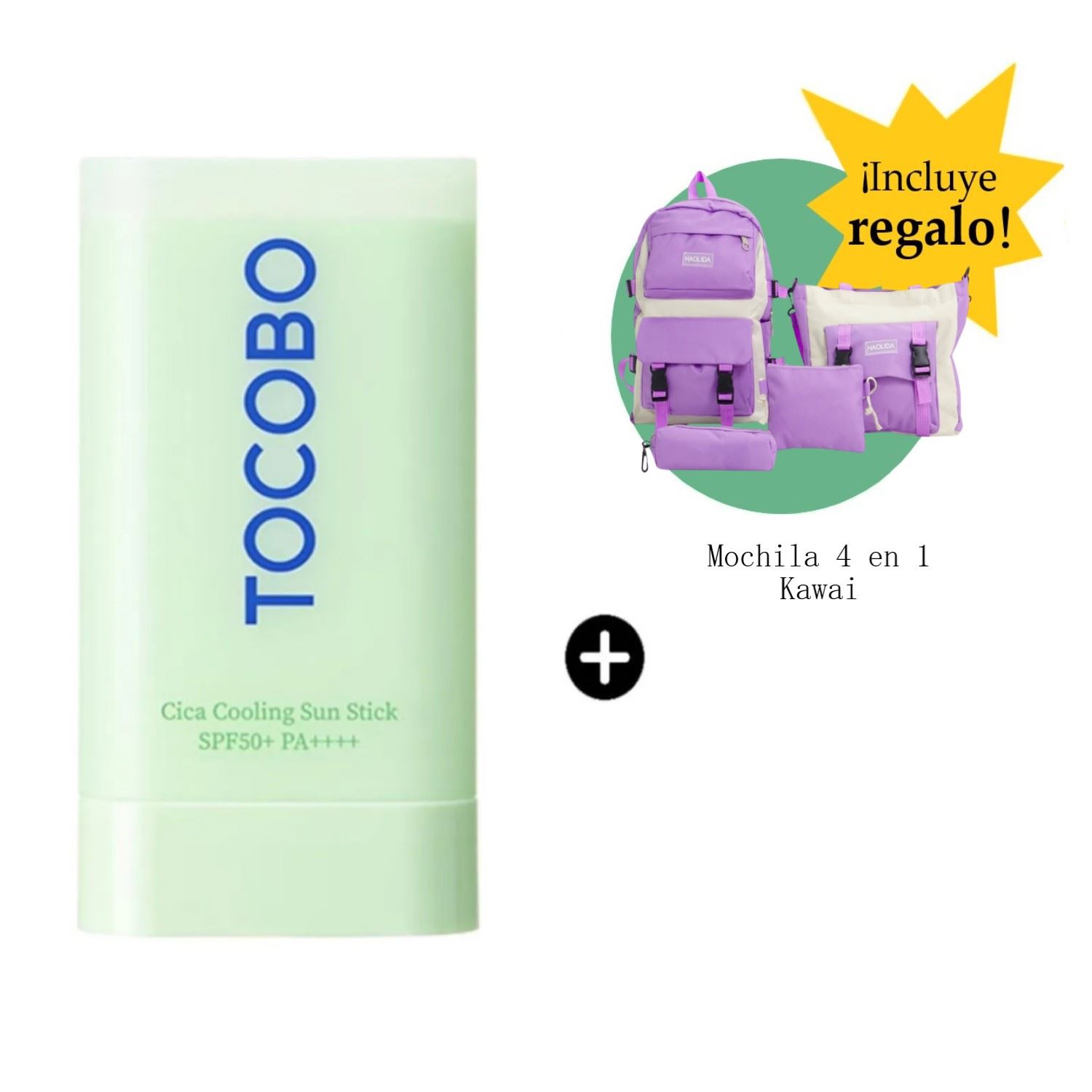 Protector Solar en Barra TOCOBO Cica Cooling Sun Stick Spf50 18g + Mochila 4 en 1 Kawai