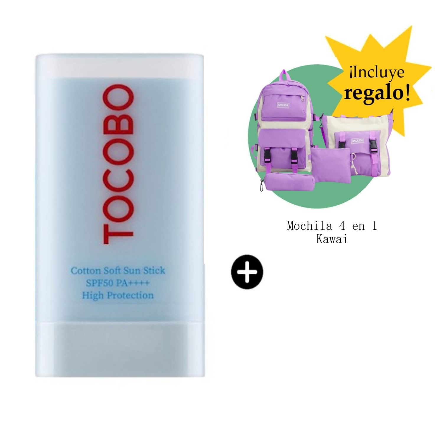 Protector Solar En Barra TOCOBO Cotton Soft Sun Stick Spf50 19g + Mochila kawai 4 en 1