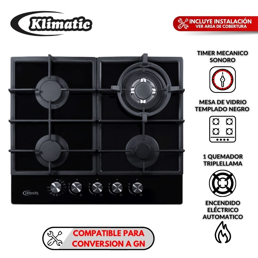Cocina empotrable 4 hornillas Klimatic Trevi 60 Pro