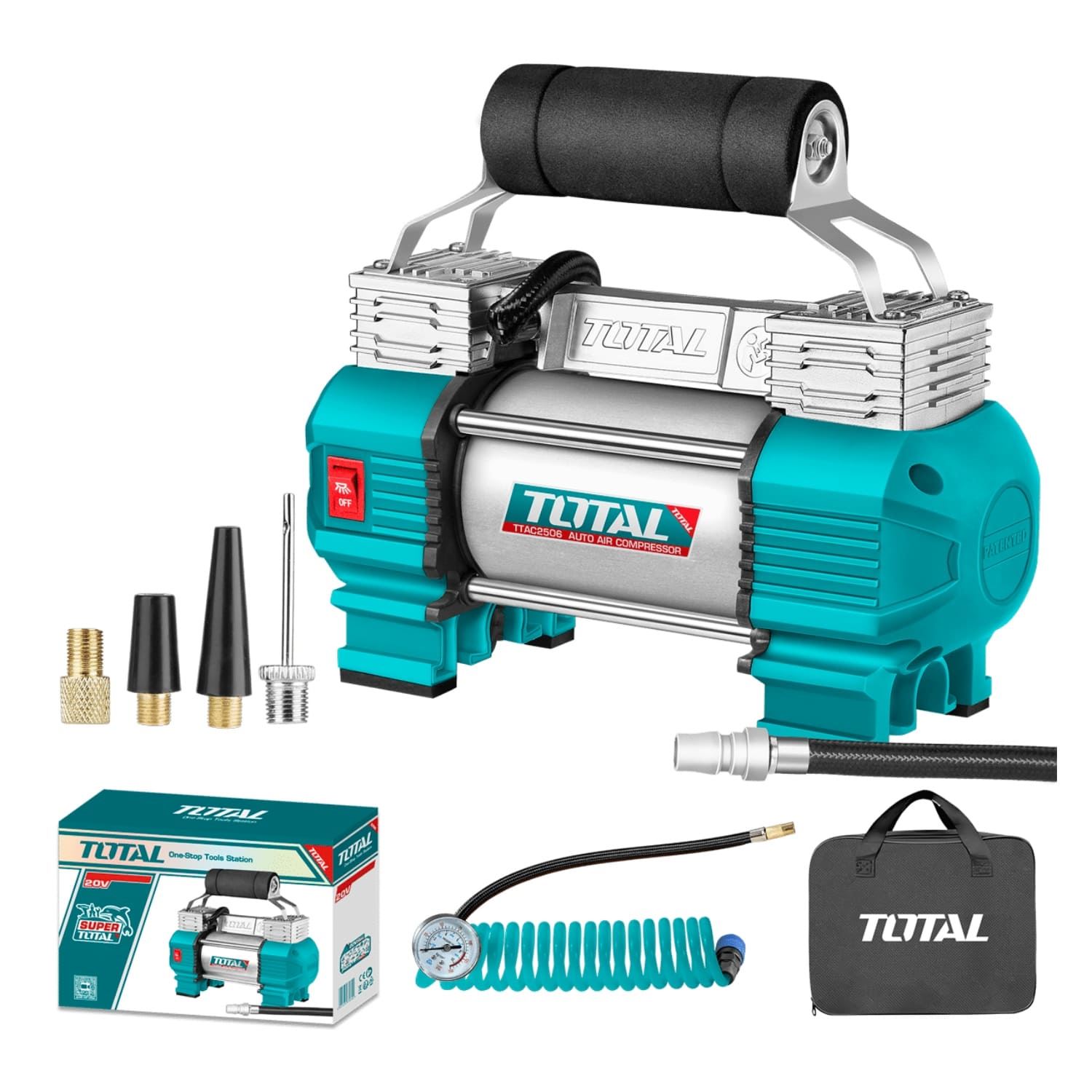 MiniCompresor 120psi 12v 18A con Luz Led Total TTAC2506