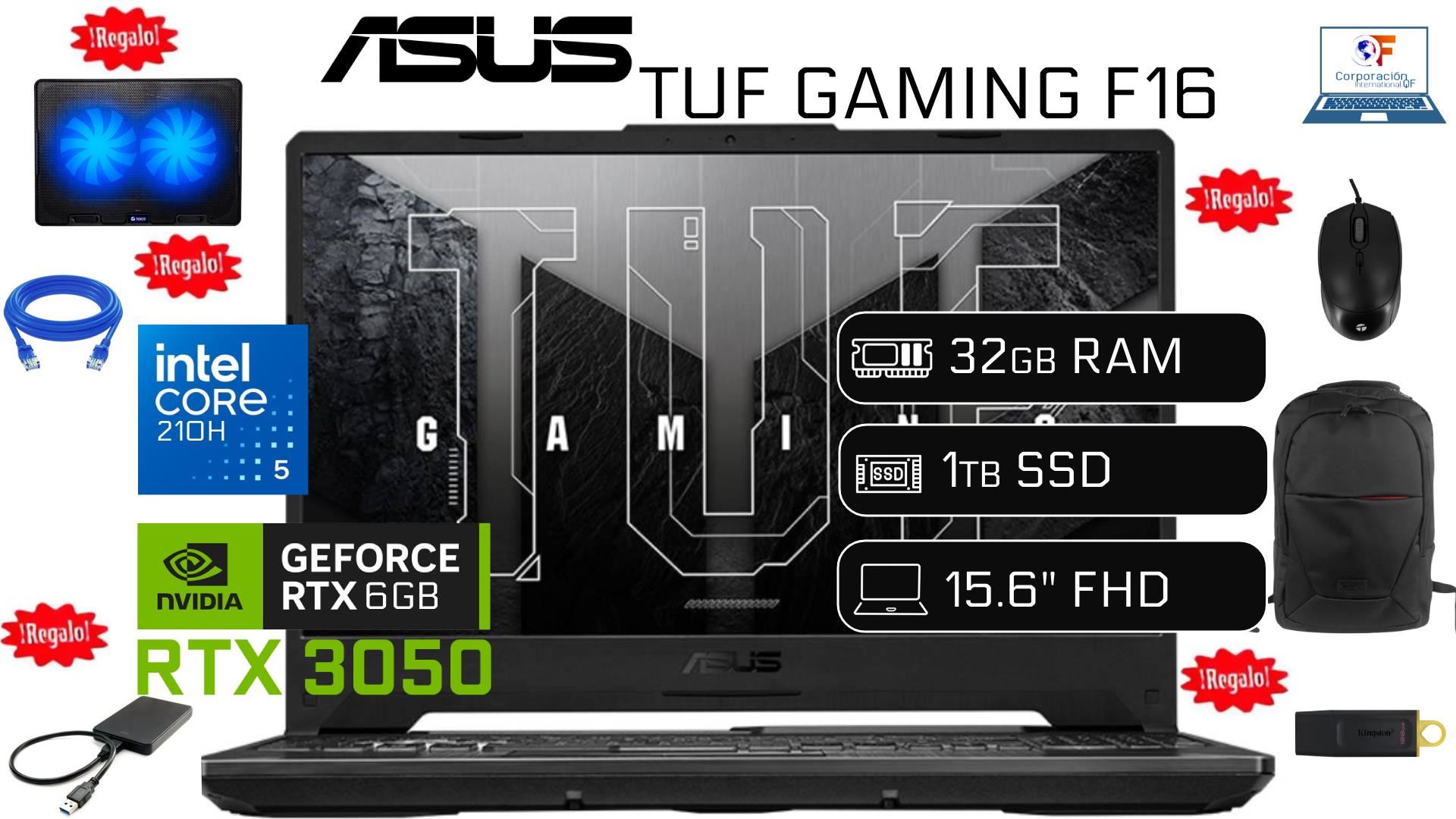 LAPTOP NUEVA GAMER ASUS Intel Core 5 210H 32GB RAM 1TB SSD NVIDIA RTX 3050 6GB Video + 1TB HDD EXTERNO + COOLER