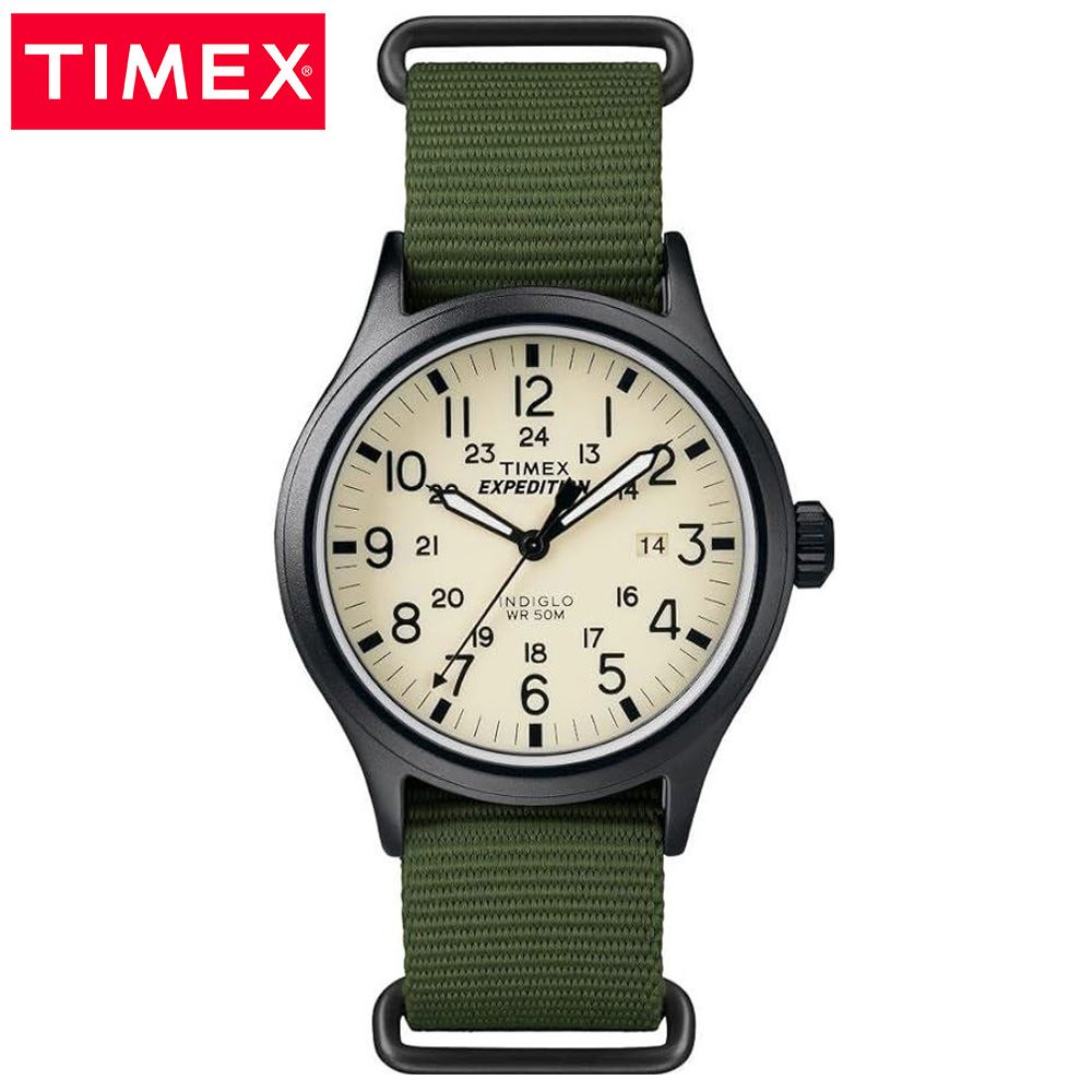 Reloj Timex Expedition Scout TW4B15500 Luz Indiglo Fecha Correa de Nylon Verde Dial Crema