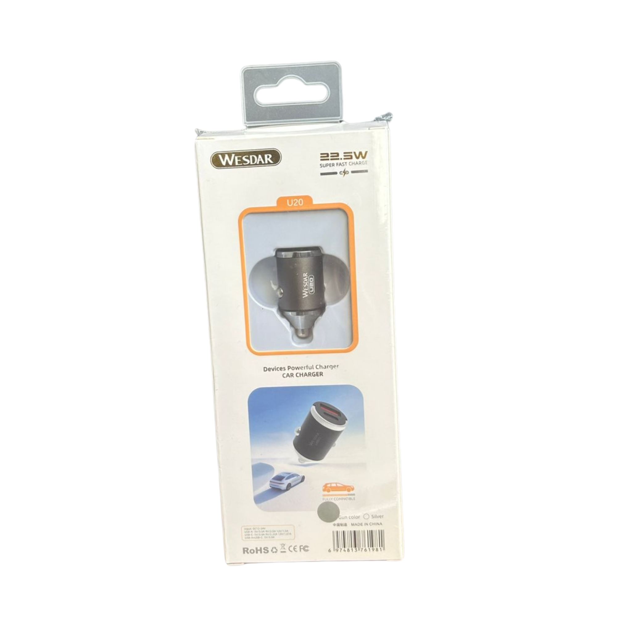 Wesdar - Cargador para Autos Fast Charger 22,5 W USB y USB-C Plateado