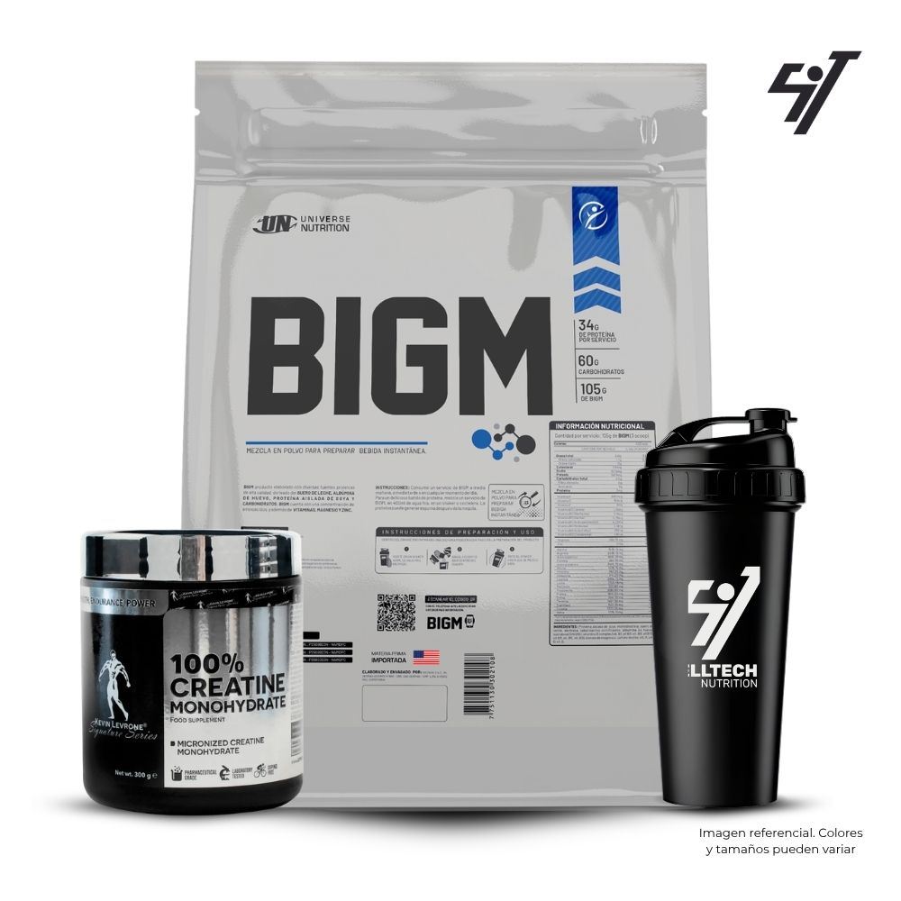 Bigm 3Kg Chocolate + Creatina Kevin Levrone 300Gr + Shaker