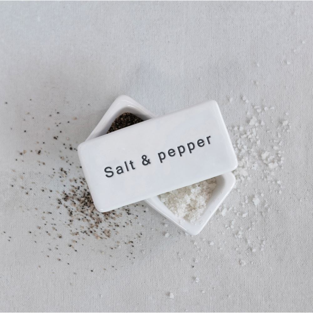 Recipiente De Cerámica Con Tapa Para Sal Y Pimienta