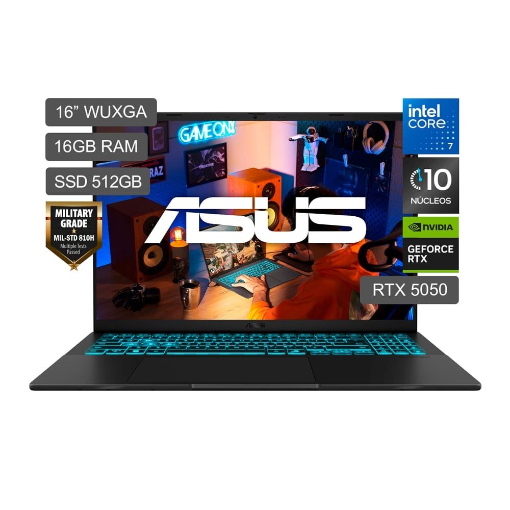 Laptop Asus 16" Windows 11 Home Intel Core 7-240H 16GB 512GB RTX 5050 Gaming V16