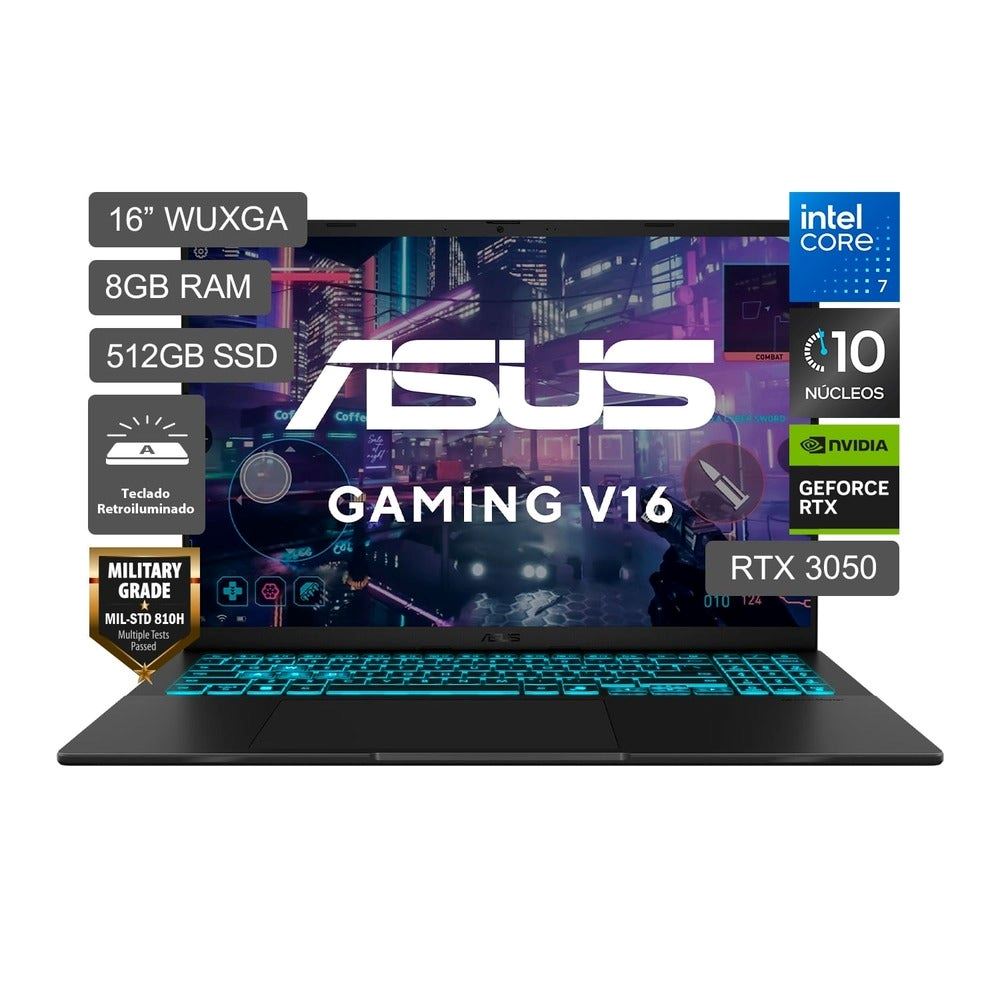 Laptop Asus Gaming V16 16" Intel Core 7 240H 512GB SSD 8GB RAM RTX3050 V3607VJ-TK286W