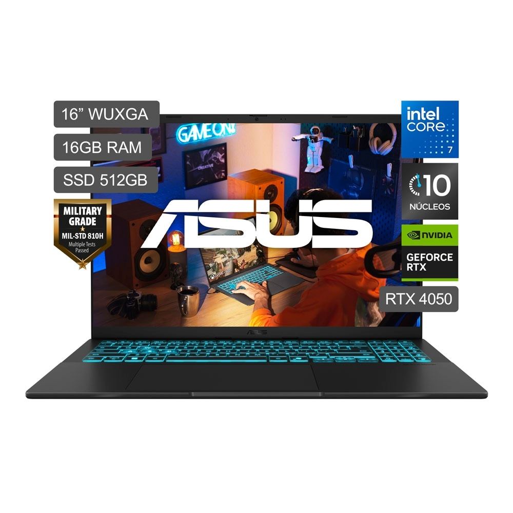Laptop ASUS Gaming V16 16" Intel Core 7 240H 512GB SSD 16GB RAM 144Hz RTX 4050