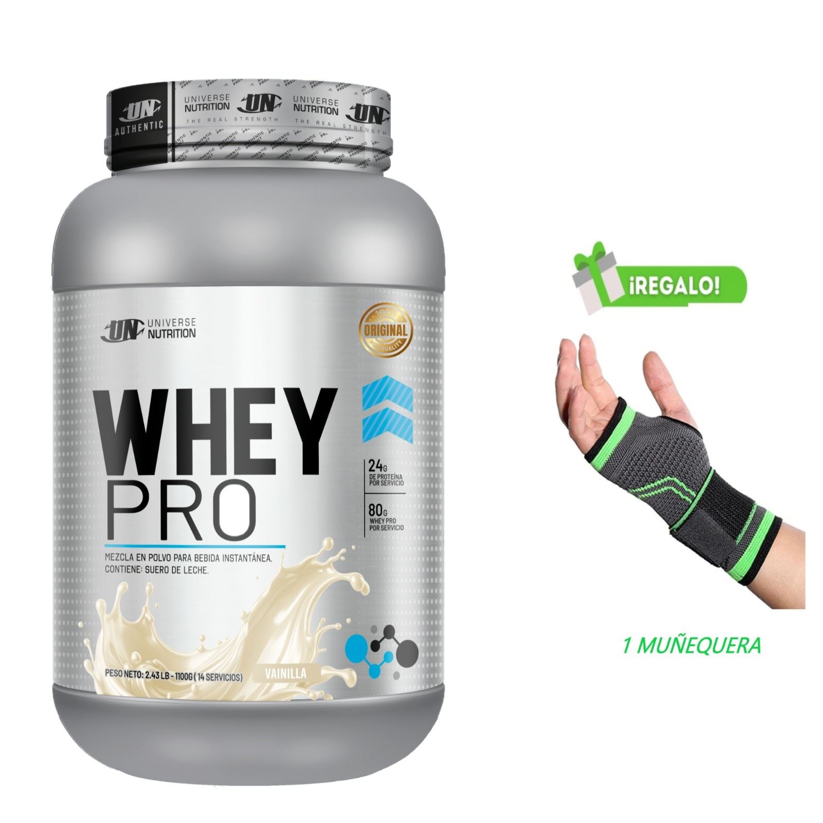 PROTEÍNA WHEY PRO 1.1 KG VAINILLA + MUÑEQUERA