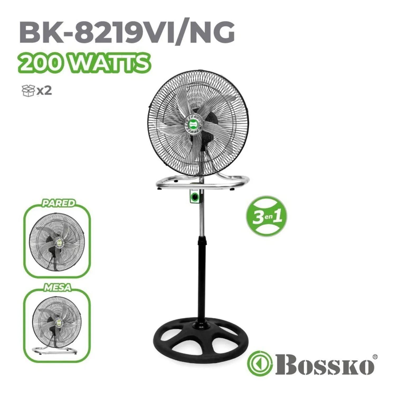 Ventilador de 5 Aspas 3en1 M/ Bossko De 18" 200W  BK-8219VI-NG