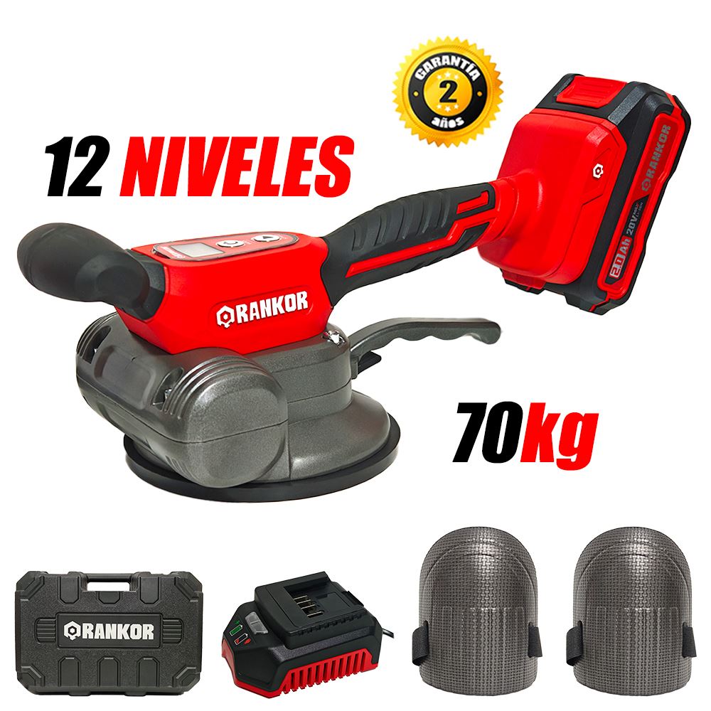 Ventosa Vibradora Inalámbrica para Cerámico Industrial Rankor RLTV2001 135mm 70kg 12 Velocidades 1bat x 2Ah