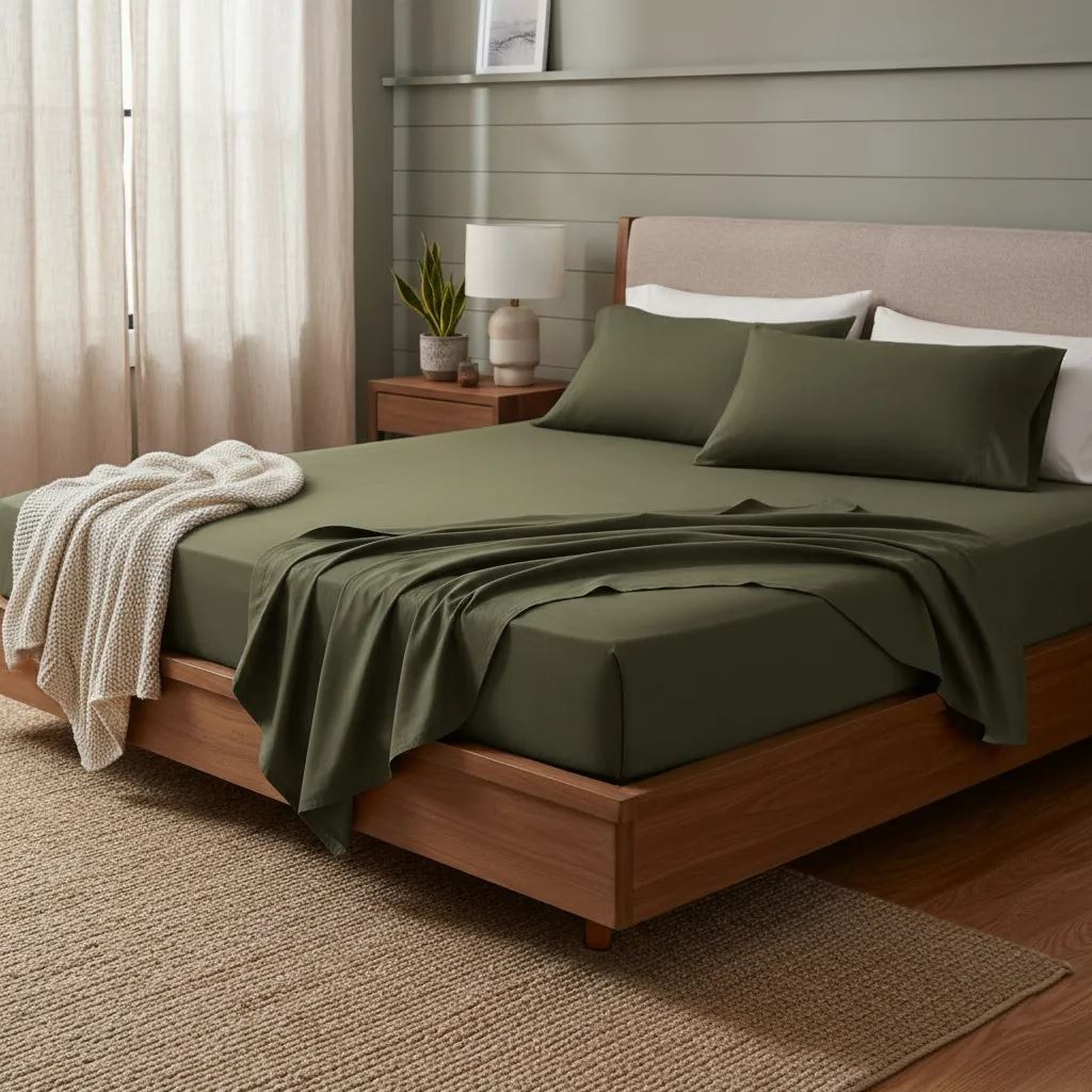 JUEGO DE SABANAS BRAMANTE ALGODÓN 144 HILOS - VERDE MILITAR