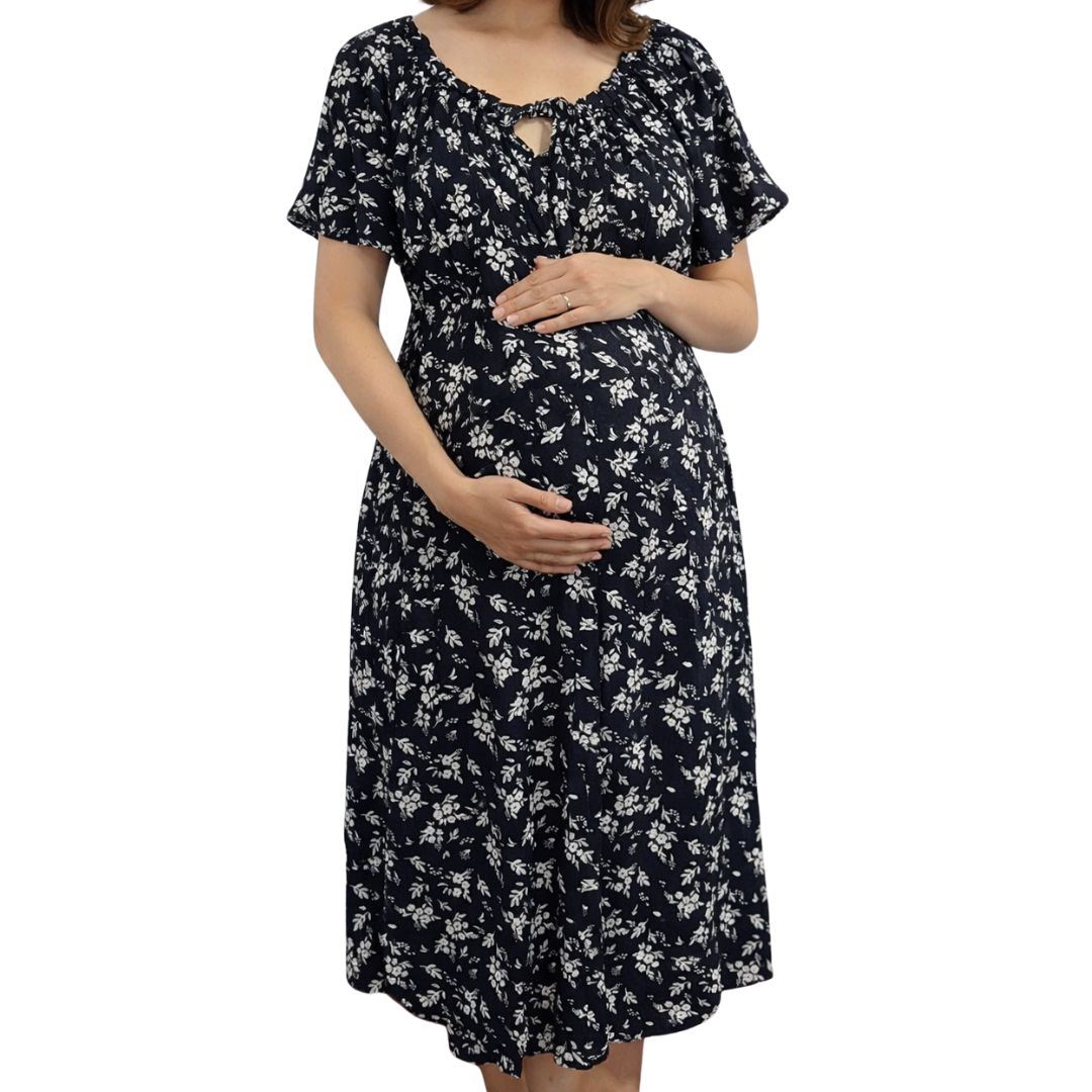 Vestido de Maternidad Estampado Floral de Manga Corta