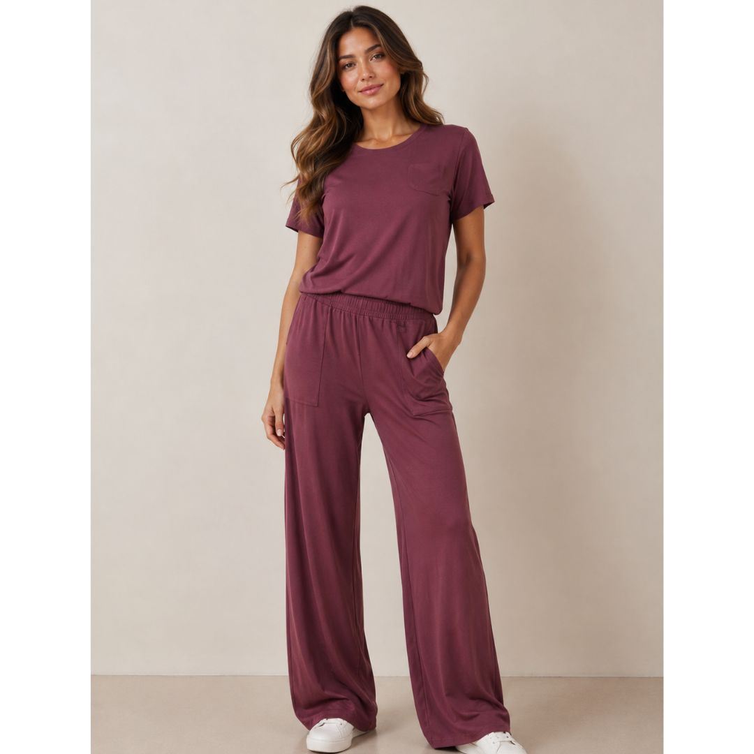 Buzo Conjunto Polo Manga Corta + Pantalón Palazo suave Algodón Tela Viscosa