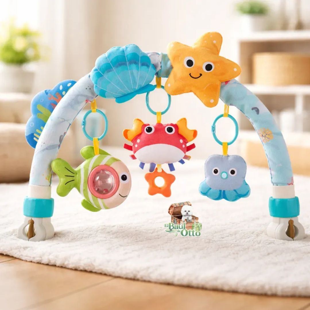 Arco móvil estimulación bebe coche cuna tela animales de mar