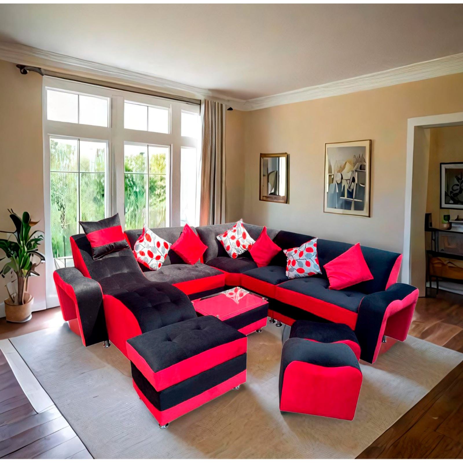 SECCIONAL MODELO VIP COLOR NEGRO CON ROJO