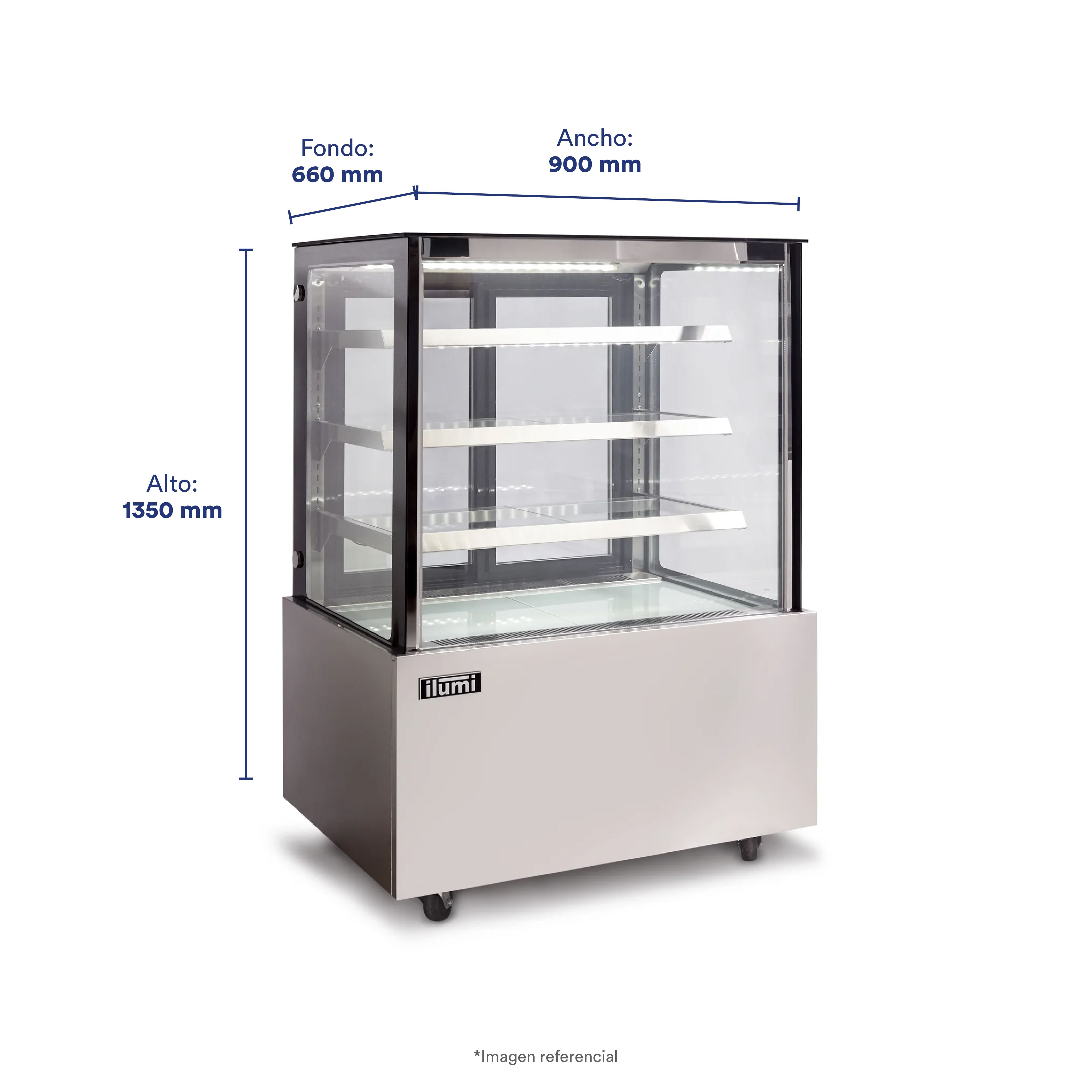 ILUMI VITRINA REFRIGERADA PLANA 3NIVELES