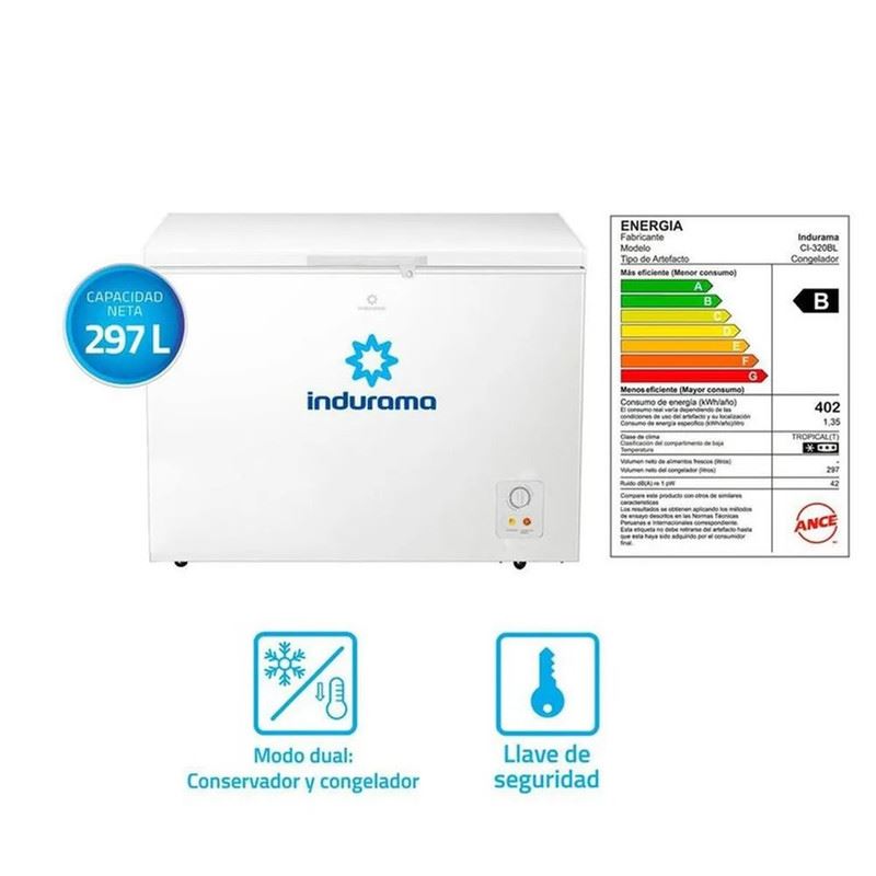 CONGELADORA INDURAMA 297L BLANCA CI-320BL