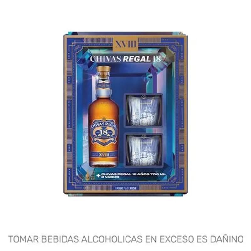 PACK WHISKY 18 AÑOS 700ML + 2 VASOS