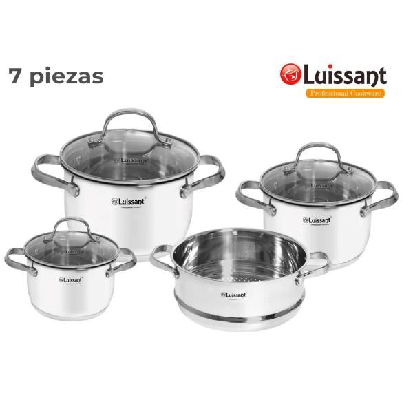 Set de Ollas de Acero c tapa de Vidrio 7piezas Luissant