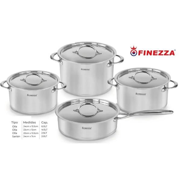 Juego de Ollas  8 Piezas Acero Inoxidable - Finezza