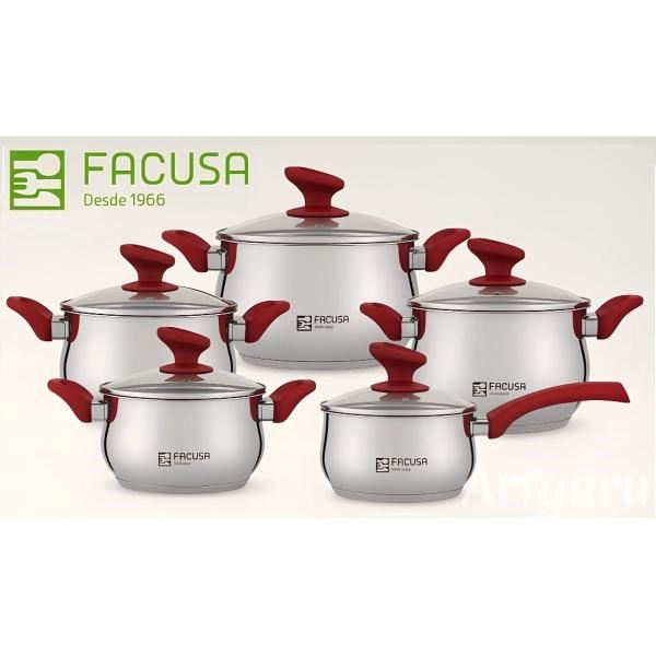 Juego de ollas 10 Piezas  Acero Inoxidable con tapa de vidrio Facusa