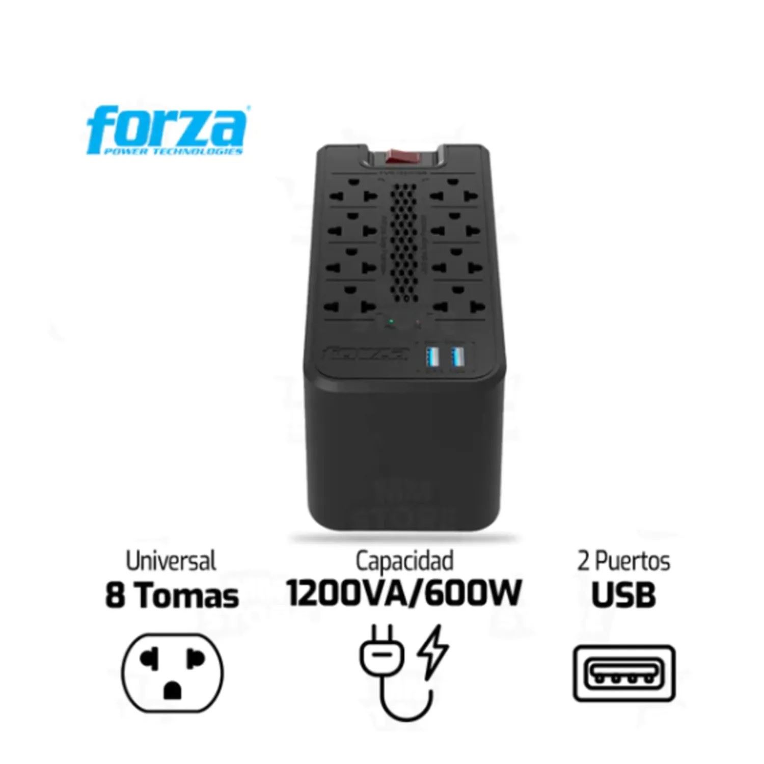 ESTABILIZADOR 1200VA(600W) FORZA FVR-1222USB
